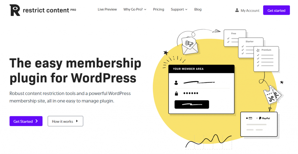The homepage of the Restrict Content Pro plugin.