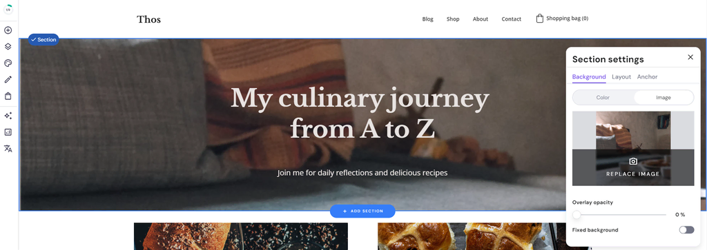 Hostinger Website Builder 的界面与部分设置弹出窗口