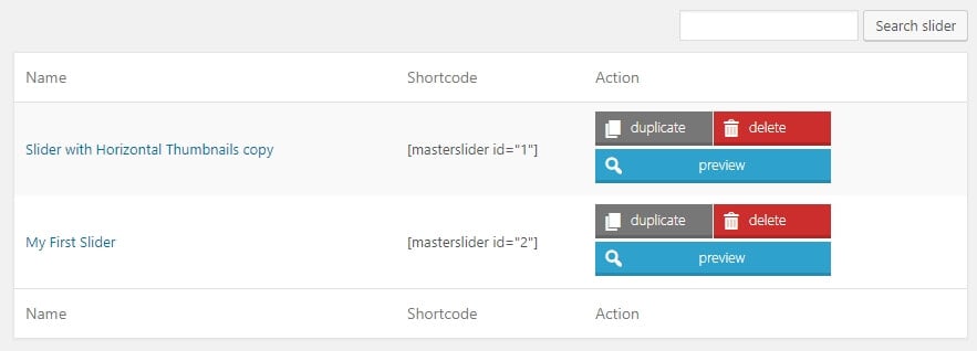 tìm shortcode của slide bạn