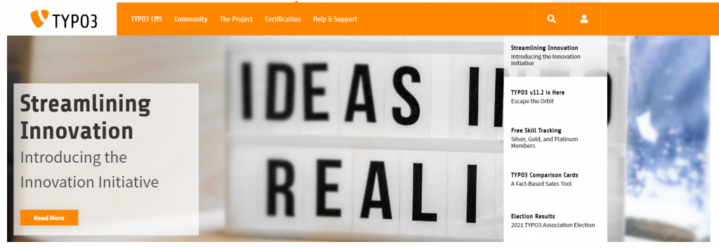 Typo3 landing page.