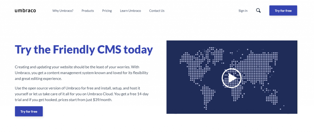 Umbraco landing page.