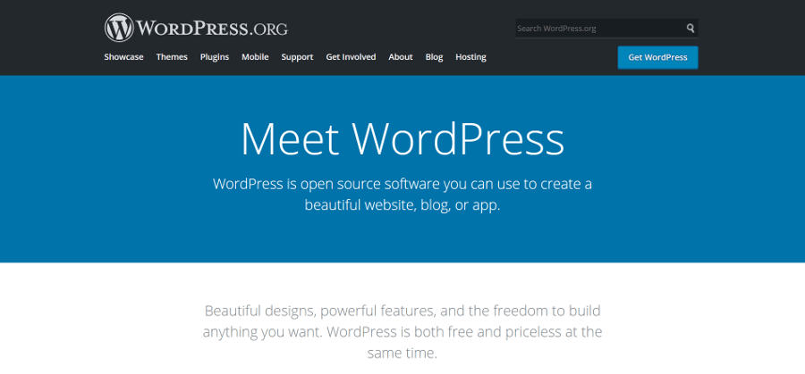 La página de inicio de WordPress.