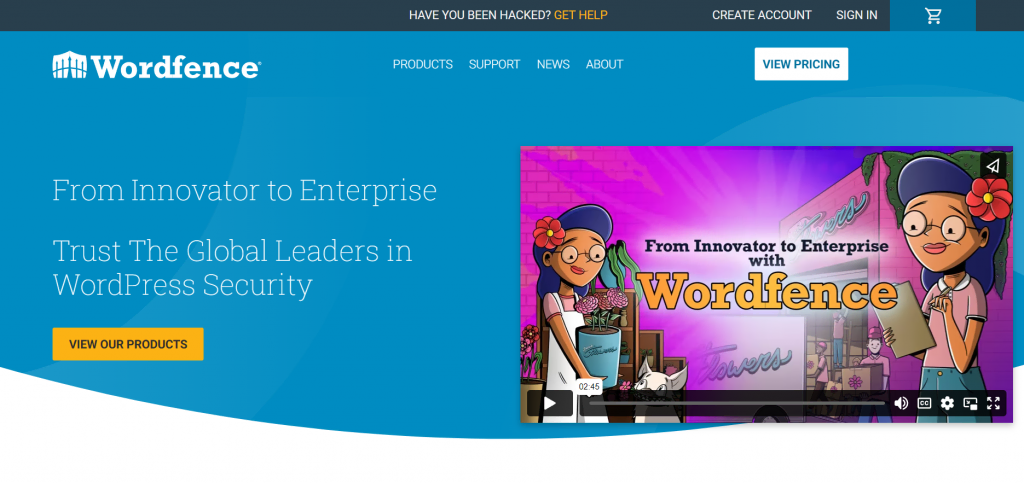 The homepage of Wordfence, a WordPress security plugin.