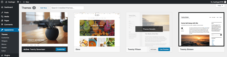 Themes section in WordPress admin area