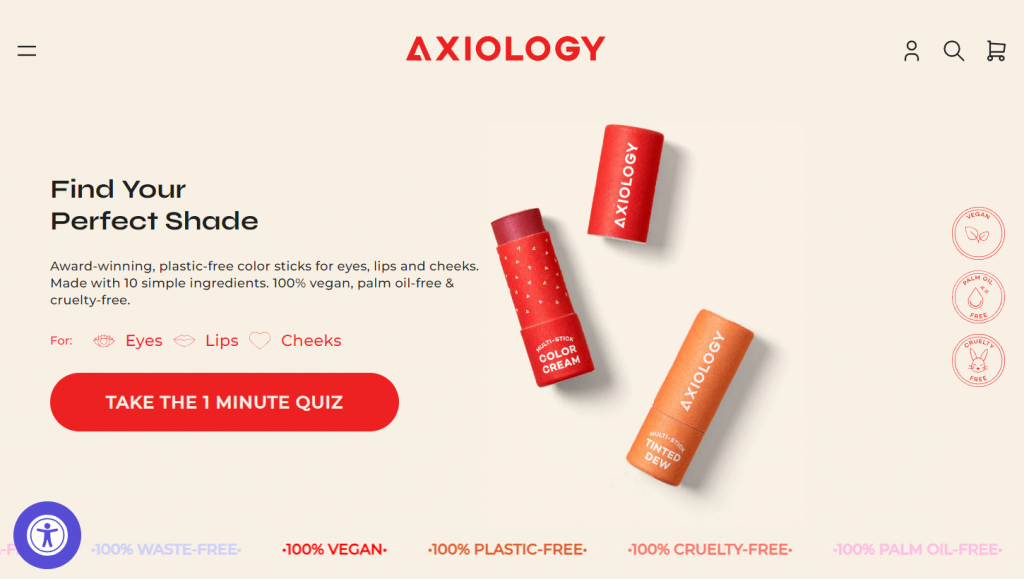 AXIOLOGY's homepage containing an excellent CTA