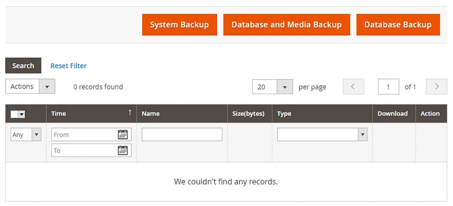 Magento's backup system.