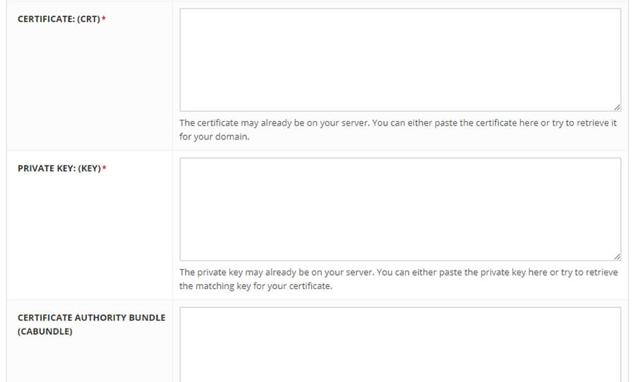 Adding a custom SSL certificate through your Hostinger control panel.