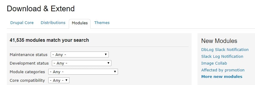 Search options for Drupal modules