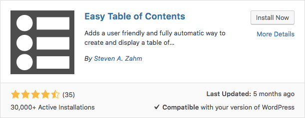 Easy table of contents plugin