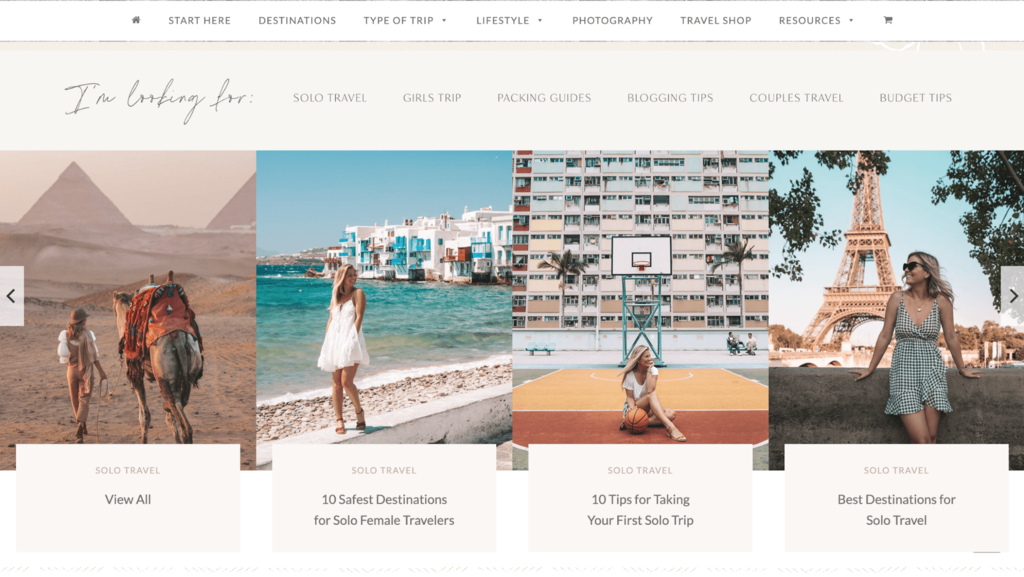 An example of blog pages presented on a grid layout