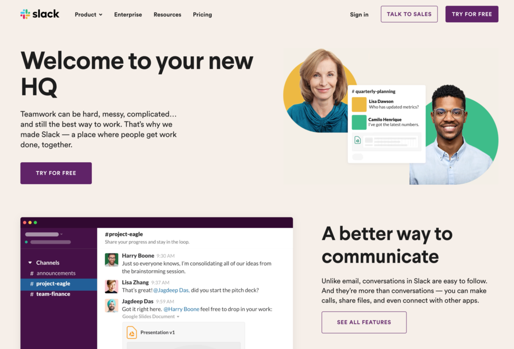 Slack website homepage