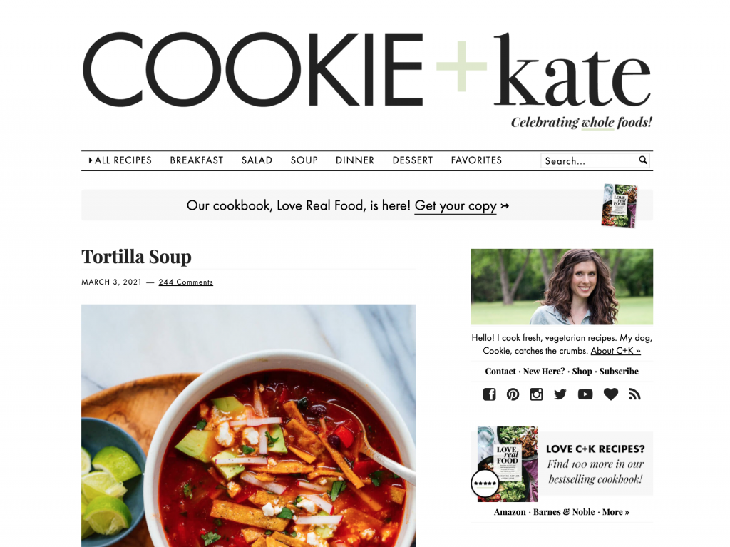 Screenshot showing Cookie and Kate's blog page