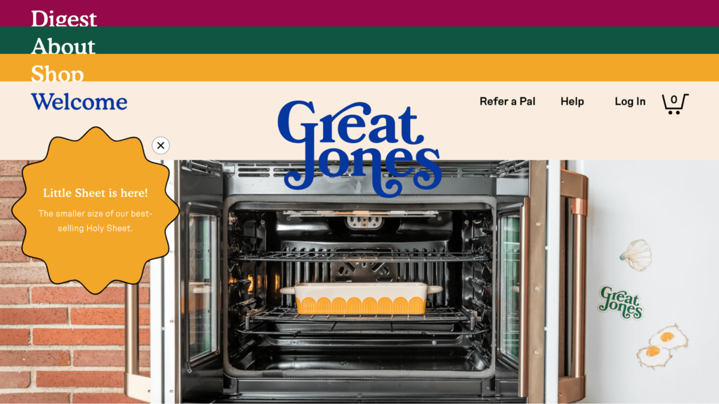 Example of Great Jones home page, which uses two typefaces