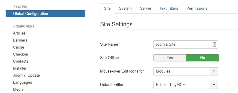 Joomla settings