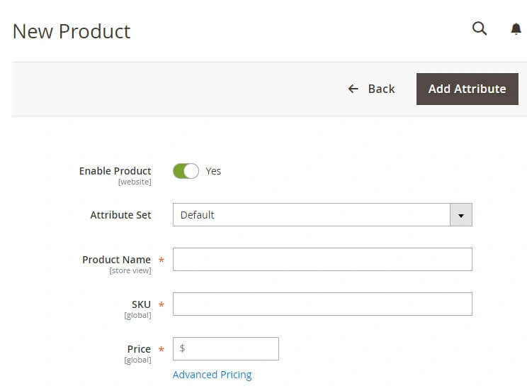 Adding a new product using Magento's editor.