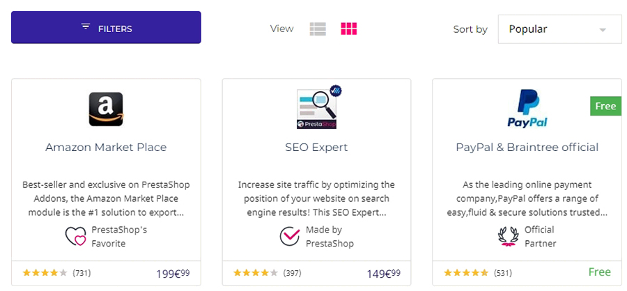 Several examples of PrestaShop modules.