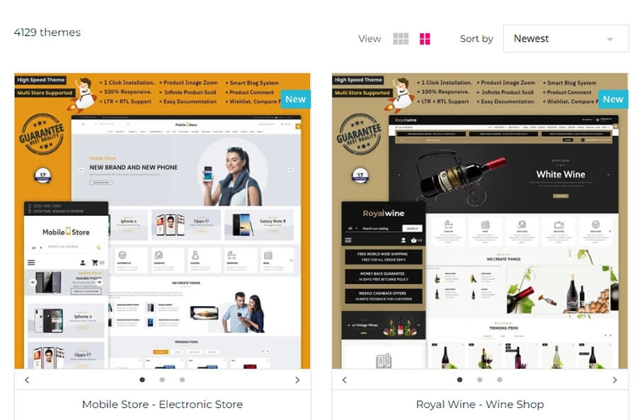 A couple of examples of PrestaShop themes.