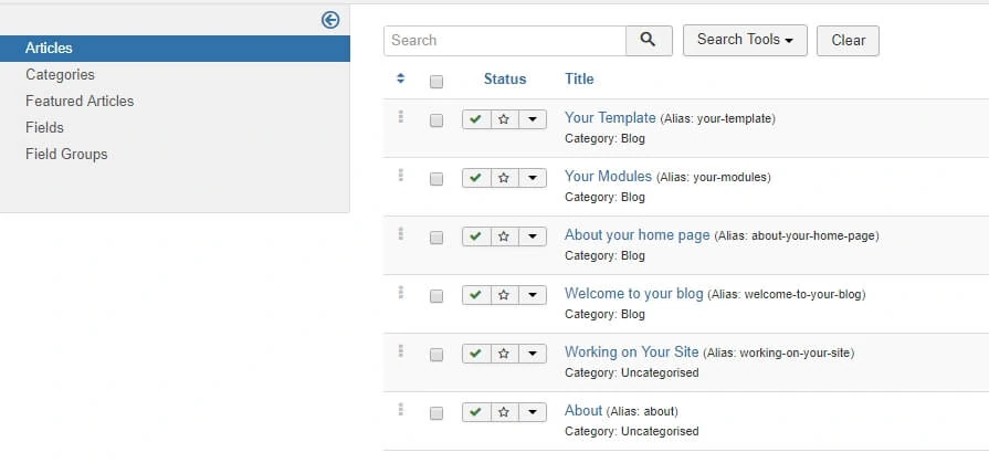 Joomla Articles tab