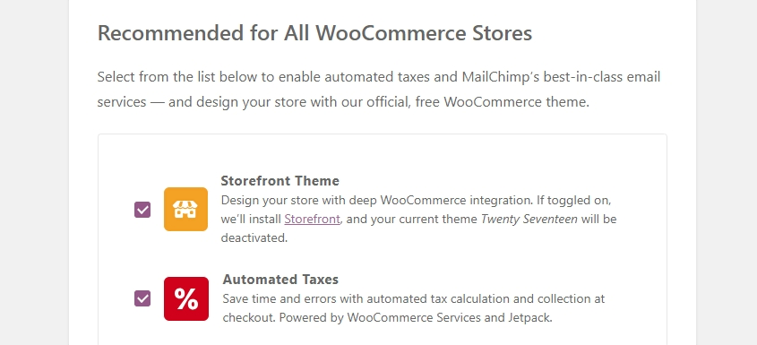 Part of the WooCommerce setup wizard.