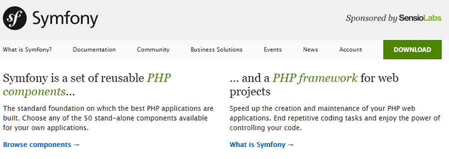 Trang chủ Symfony.