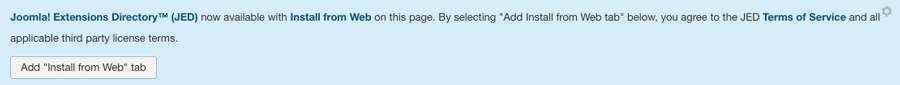 Enabling the install from web section via Joomla admin area