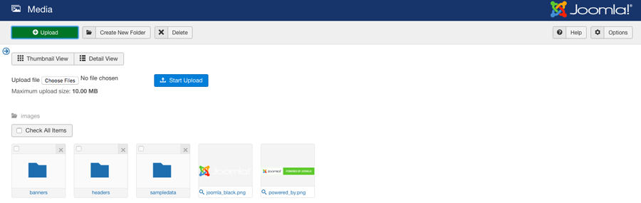 Uploading and removing media files in Joomla