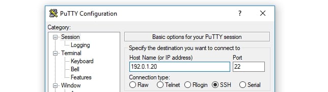 Configuring PuTTy to connect to your server.