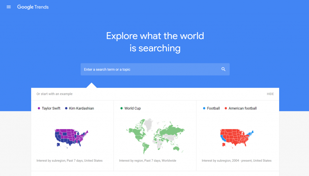 Google Trends' landing page
