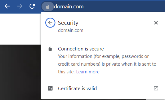 The padlock icon on Google Chrome, showing the certificate's details
