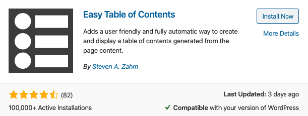 Easy table of contents plugin