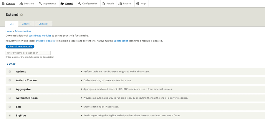 Extending a Drupal site with modules