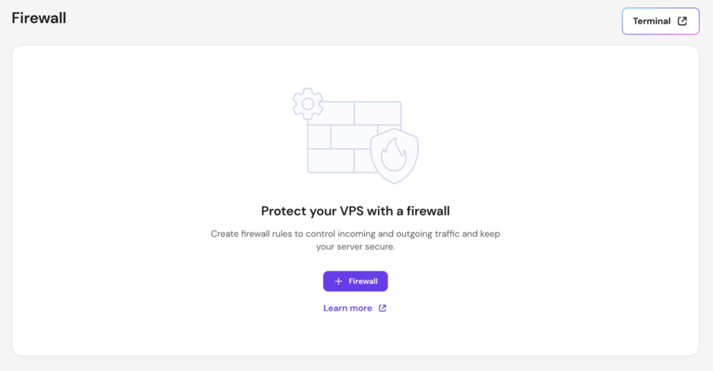 Hostinger VPS Firewall. Create rules through a visual interface without touching the command line.