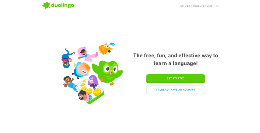 Example of a freemium membership platform: landing page of Duolingo, a language learning app