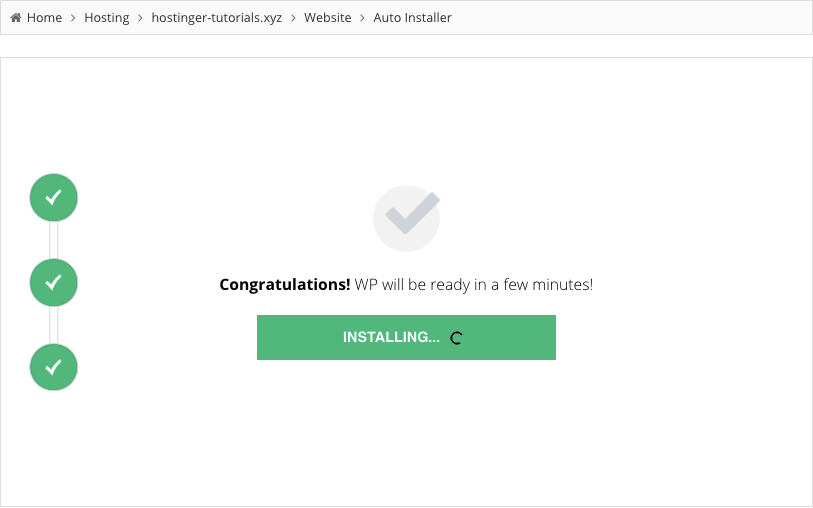 WordPress installation in progress