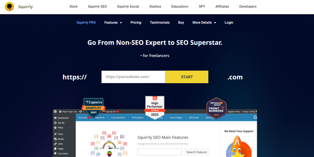 Squirrly SEO homepage