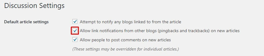 WordPress discussion settings to allow pingbacks 