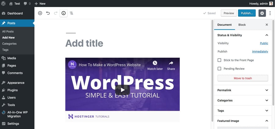 Embed Video in WordPress Post Editor   embed video wordpress paste url