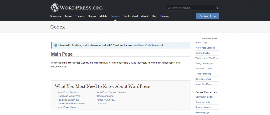Codex platform for learning WordPress
