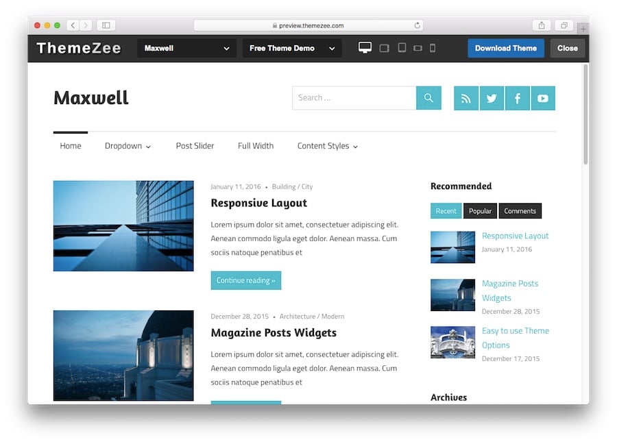 Maxwell WordPress theme demo cho blogs