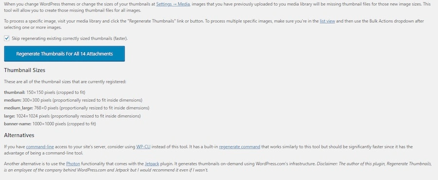 WordPress regenerate thumbnails instructions