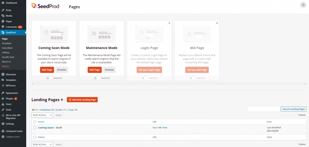 Seed Prod pages settings