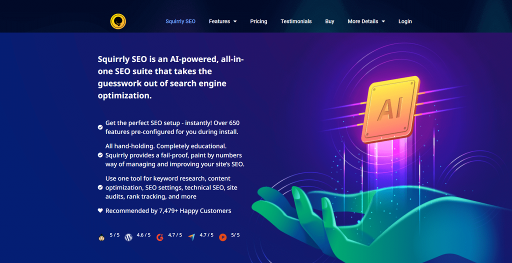 The homepage of the Squirrly SEO plugin
