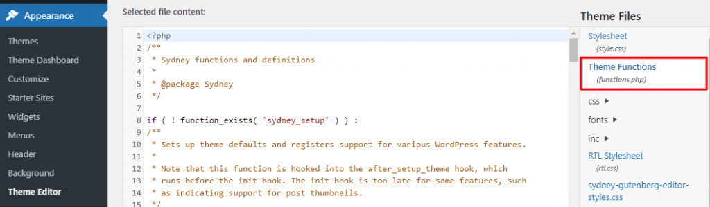 WP Theme Functions settings