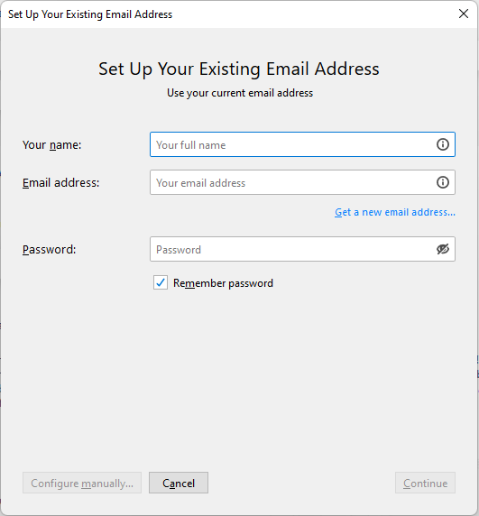 The Set Up Your Existing Email Address window on Mozilla Thunderbird
