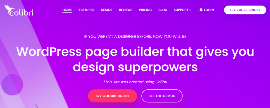 Colibri Page Builder's homepage