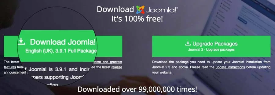 Downloading Joomla CMS installation files