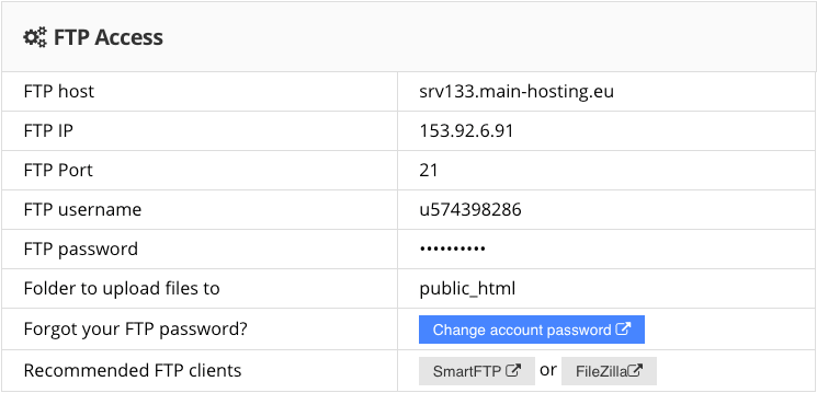 Locating FTP details on Hostinger