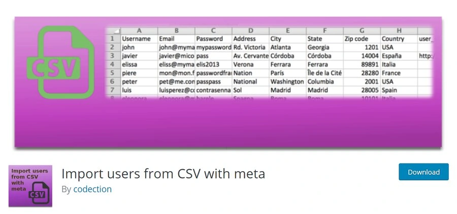  Import Users From CSV With Meta plugin's page.