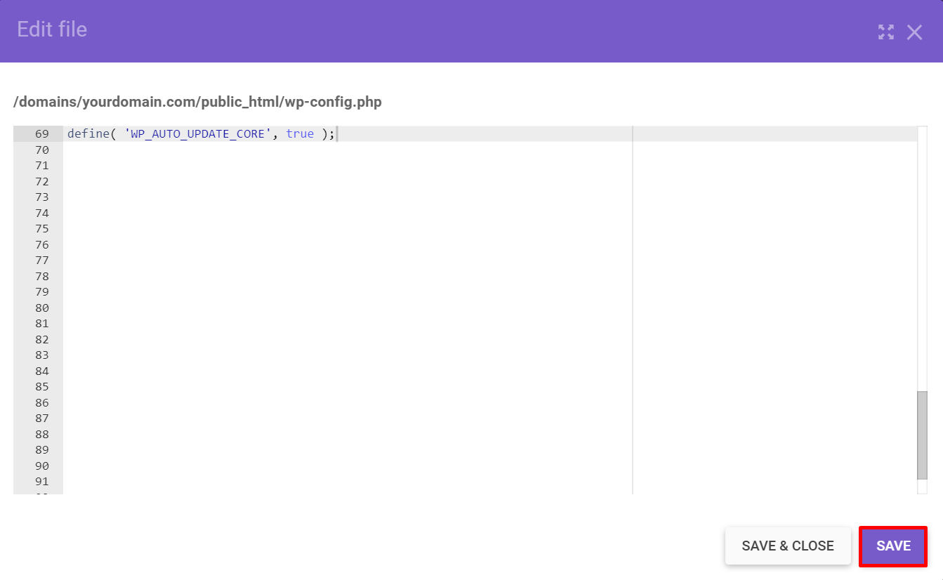 Saving the wp-config file