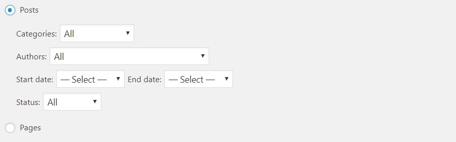 A section of export page where you get to choose what to move.